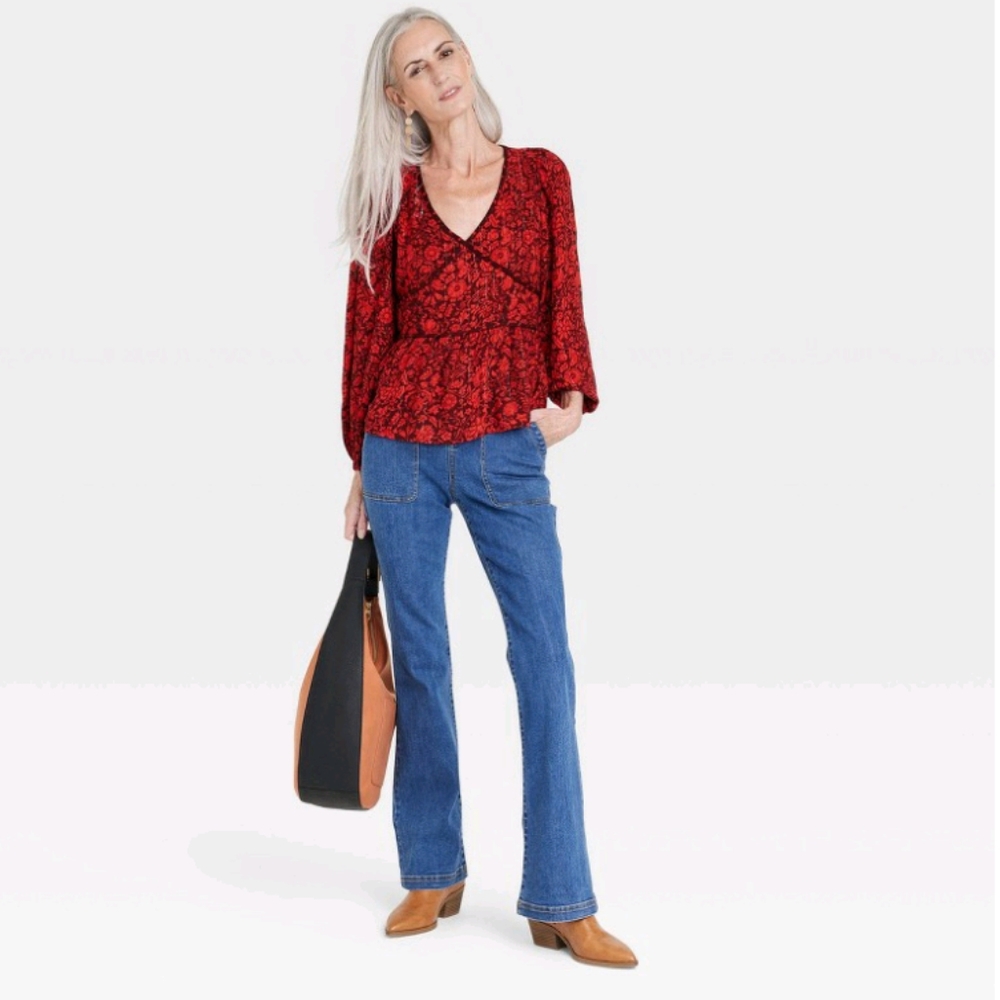 Knox Rose Gauzy Red Embroidered Floral Boho Blouse